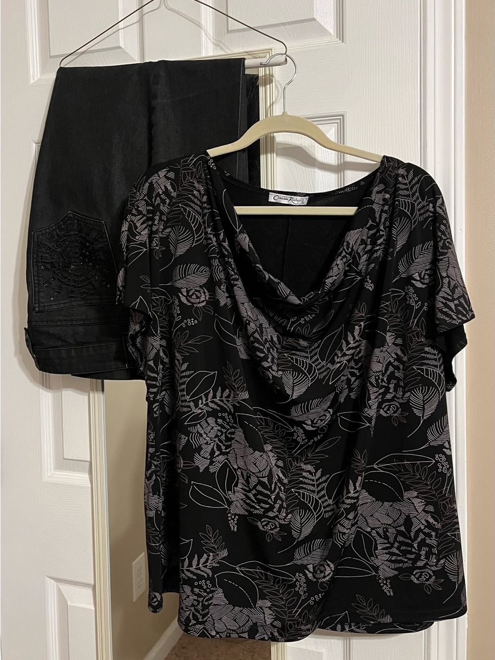 Women’s Plus Size Black Floral Cowl Neck Top - Classic Comfort